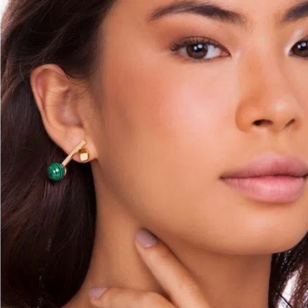 Elegant 18 K Gold Plated and Natural Malachite Stone Earrings
